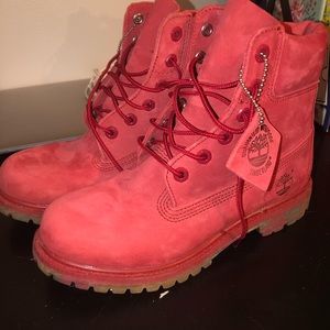 Red Timberland boots